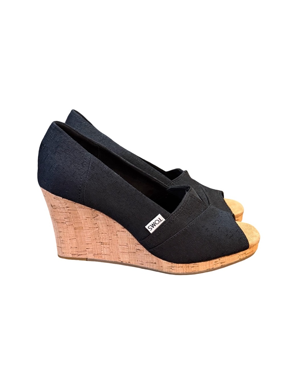 TOMS Classic Canvas Peep-Toe Cork Wedge Pumps Women’s Size 9